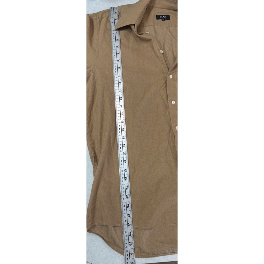 BOSS Hugo Boss Shirt Mens 41 16 Tan Brown 100% Cotton Long Sleeve EUC Portugal - Picture 6 of 9